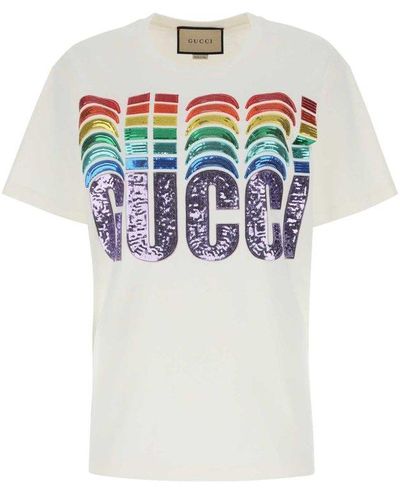 Gucci Sequinned Cotton-jersey T-shirt - White