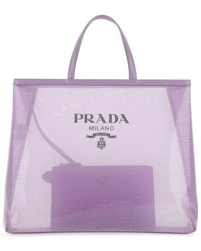 Prada Logo Detailed Top Handle Bag - Purple