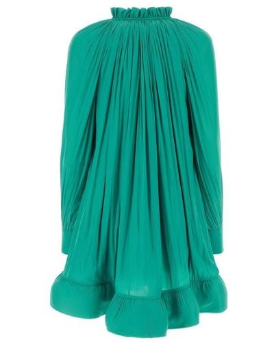 Lanvin Charmeuse Ruffle Detailed Mini Dress - Green