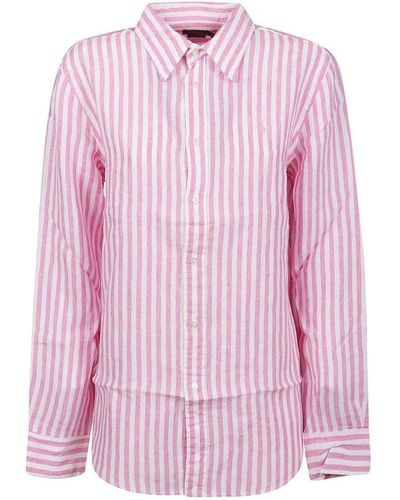 Polo Ralph Lauren Logo Embroidered Striped Shirt - Pink