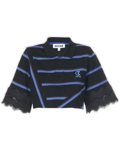 Koche Striped Cropped Polo Shirt - Blue