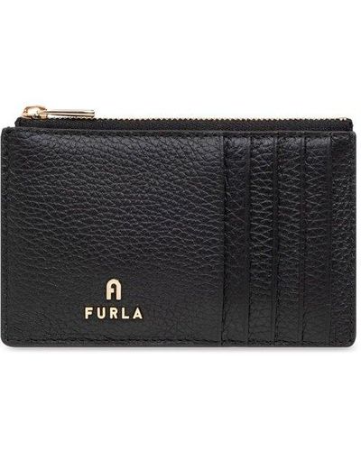 Furla Logo Plaque Zip-up Card Case - Black