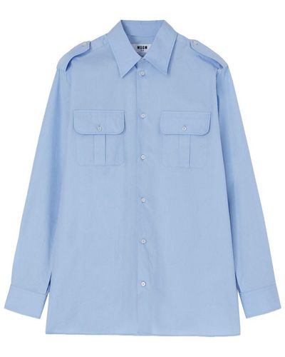 MSGM Chest-pocket Straight Hem Shirt - Blue