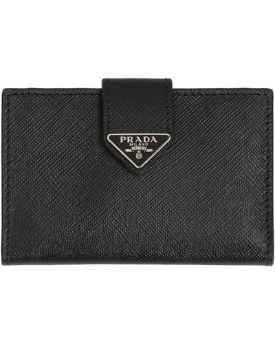 Prada Triangle Logo Plaque Open-fold Wallet - Black