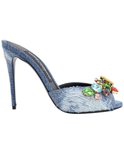 Dolce & Gabbana Embellished Patchwork Denim Mules - Blue