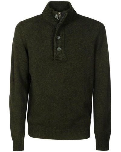 Barbour High-neck Half Buttoned Knit Sweater - Green