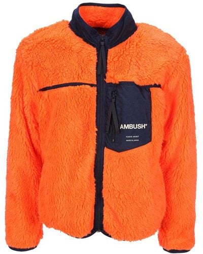 Ambush Logo Print Fleece Jacket - Orange