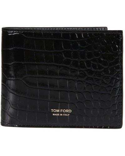 Tom Ford Logo Detailed Bifold Wallet - Black