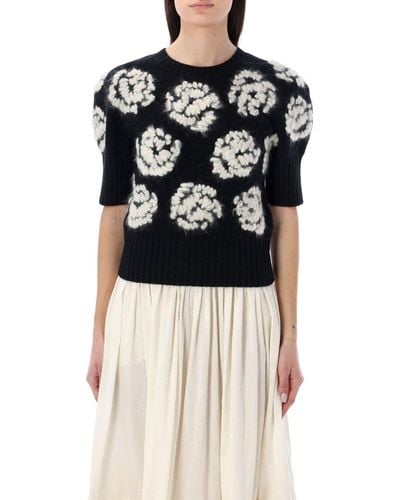Tory Burch Rose-embroidered Jumper - Black