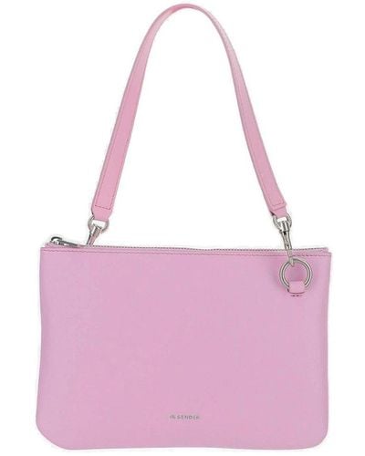 Jil Sander Logo Detailed Zip-up Shoulder Bag - Pink