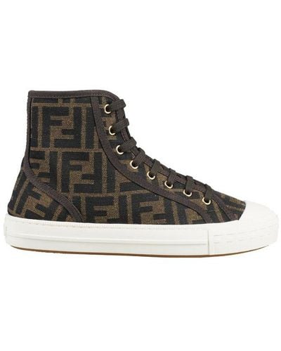 Fendi Monogram Jacquard High-top Sneakers - Brown