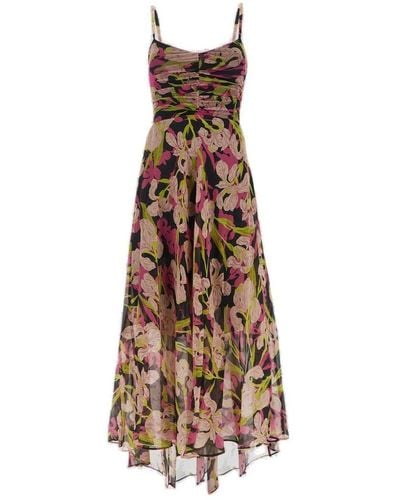 Pinko Floral-printed Sleeveless Dress - Natural