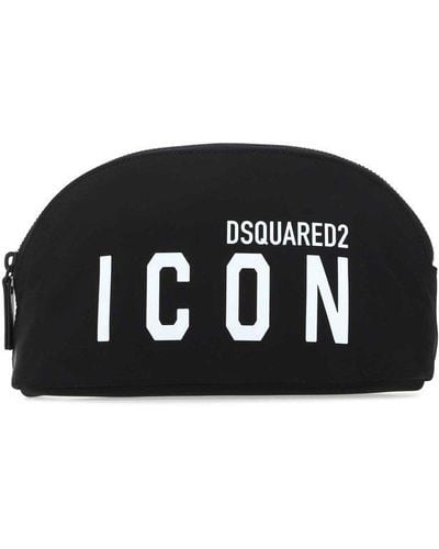 DSquared² Logo Printed Zip-up Make Up Bag - Black