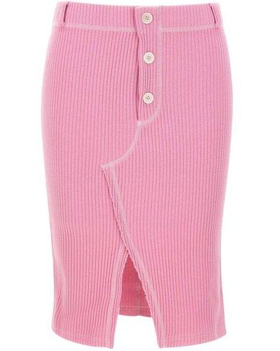 Moschino Front Slit Ribbed Knit Skirt - Pink