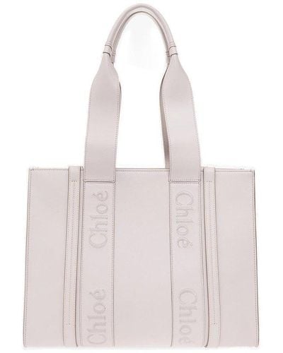 Chloé ‘Woody Medium’ Shopper Bag - White