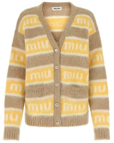 Miu Miu Embroidered Wool Oversize Cardigan - Yellow