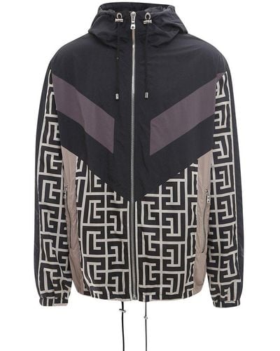 Balmain Geometric-print Drawstring Hooded Jacket - Black
