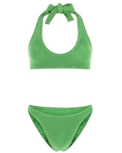 Reina Olga Pilou Scrunch Halterneck Bikini Set - Green