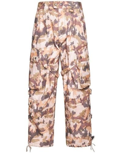 Isabel Marant Elore Camou Print Cotton Cargo Trousers - White