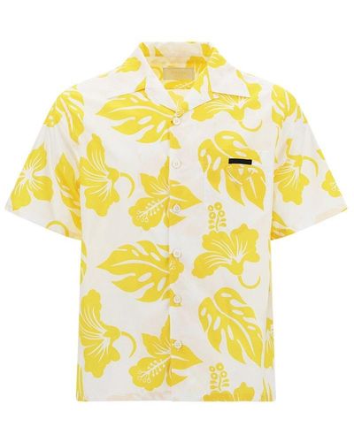Prada Allover Floral Printed Short Sleeved Shirt - Yellow