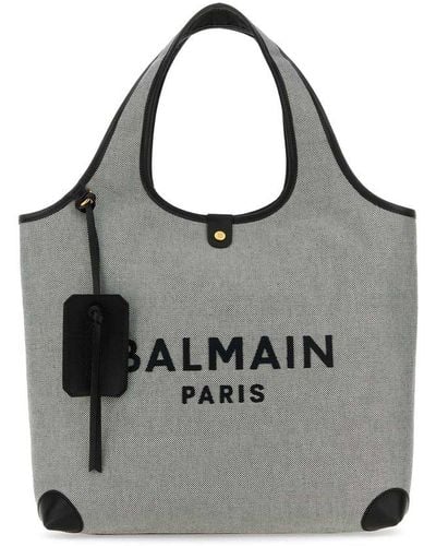 Balmain Two-tone Canvas B-army Shopping Bag - Grey