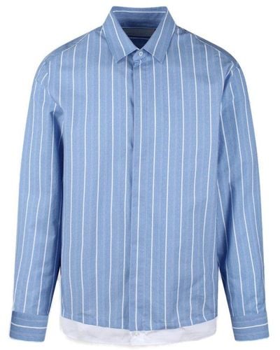 Neil Barrett Loose Double Layered Striped Shirt - Blue
