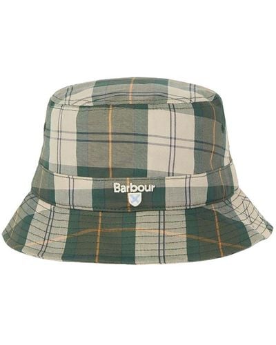 Barbour Logo Embroidered Checked Bucket Hat - Green