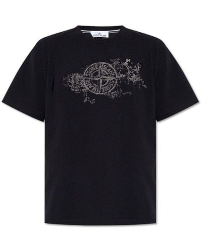 Stone Island Logo-embroidered Crewneck T-shirt - Black