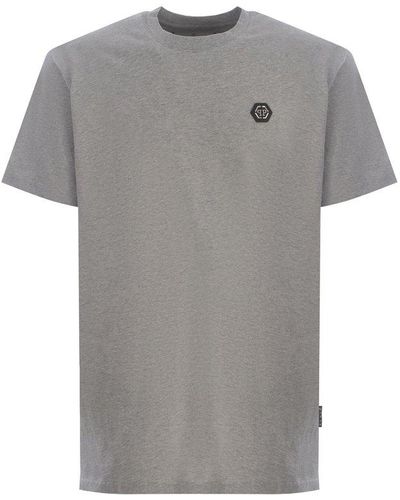 Philipp Plein Logo Plaque Crewneck T-shirt - Grey