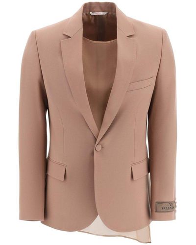 Valentino Logo Patch Single-breasted Tailored Blazer - Brown