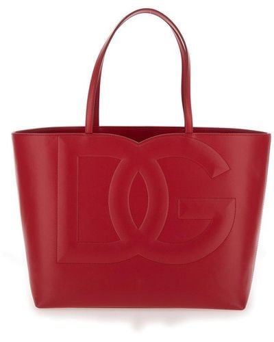 Dolce & Gabbana Logo Embossed Medium Shopper Bag - Red