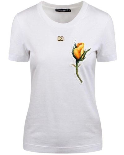 Dolce & Gabbana Rose Printed Crewneck T-shirt - White