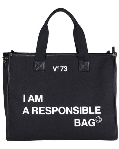 V73 Logo Printed Tote Bag - Black