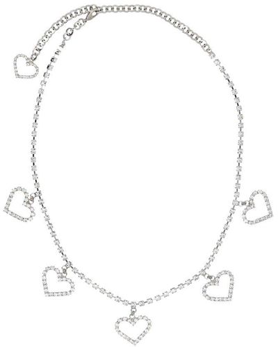 Alessandra Rich Crystal Necklace With Hearts Pendant - White