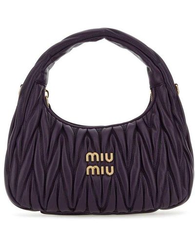 Miu Miu Wander Matelassé Logo Plaque Mini Hobo Bag - Blue