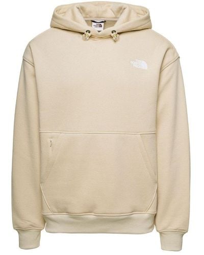 The North Face Icon Cream White Hoodie With Logo Print In Cotton Blend - Natural
