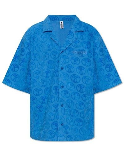 Moschino Logo Embroidered Collared Shirt - Blue