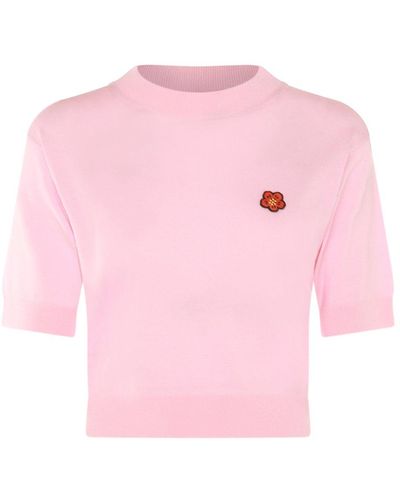 KENZO Boke Flower Embroidered Knitted Cropped Top - Pink