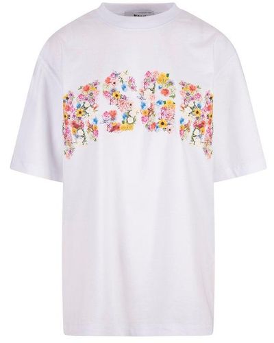 MSGM Floral Logo Printed T-shirt - White