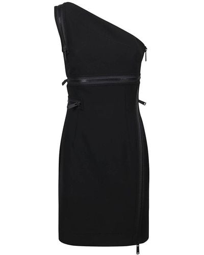 DSquared² One-shoulder Zip-detailed Sleeveless Mini Dress - Black