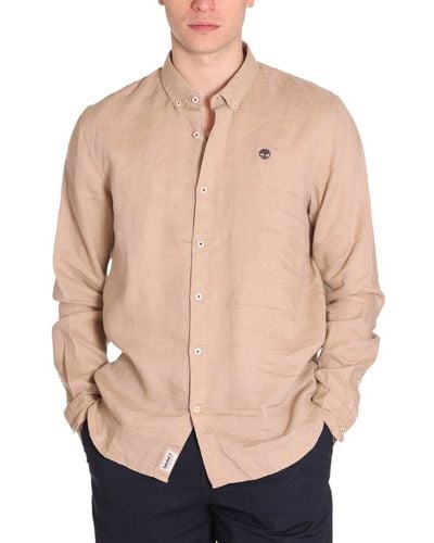 Timberland Logo Embroidered Buttoned Shirt - Natural