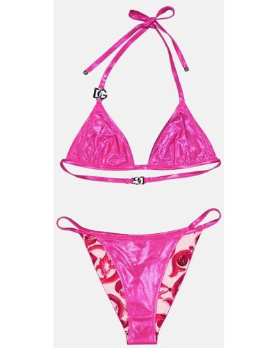 Dolce & Gabbana Dg Logo Plaque Triangle Bikini Set - Pink