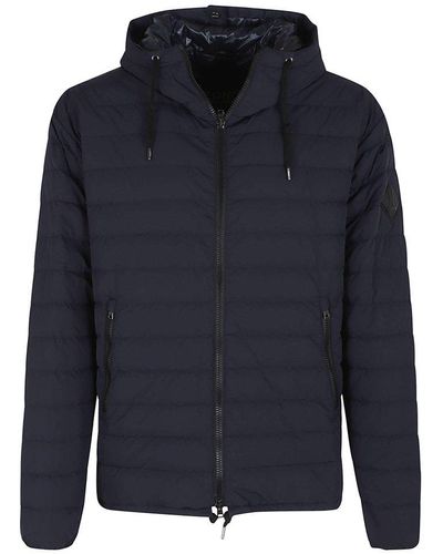 Herno Logo Patch Hooded Down Jacket - Blue