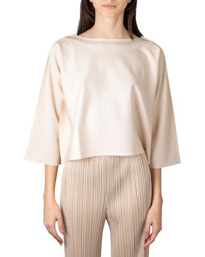 Pleats Please Issey Miyake A-poc Boat Neck Pleated Blouse - Natural