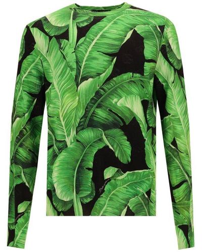 Dolce & Gabbana Leaf-pattern Crewneck Jumper - Green