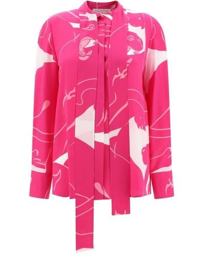 Valentino Panther-print Long-sleeved Shirt - Pink