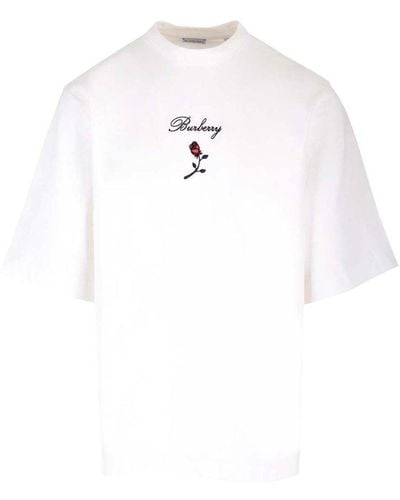 Burberry Logo Embroidered Crewneck T-shirt - White