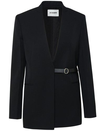 Jil Sander Single-breasted V-neck Tailored Jacket - Black