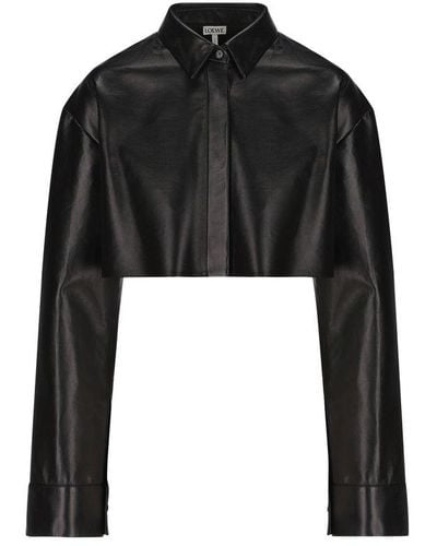 Loewe Cropped Shirt In Nappa Lambskin - Black