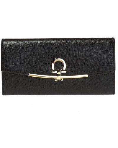 Ferragamo Wallet With A Decorative Clasp - Black